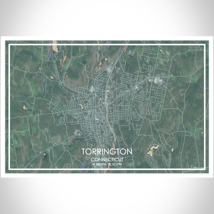 Torrington Connecticut Map Print Landscape Orientation in Afternoon Style With Shaded Background