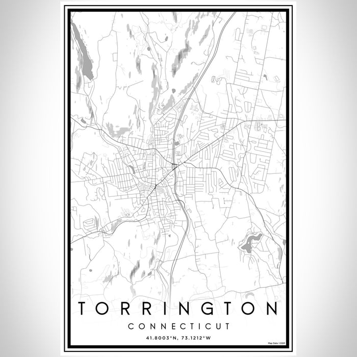 Torrington Connecticut Map Print Portrait Orientation in Classic Style With Shaded Background