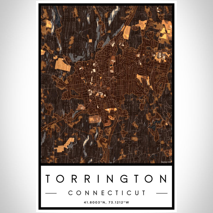 Torrington Connecticut Map Print Portrait Orientation in Ember Style With Shaded Background
