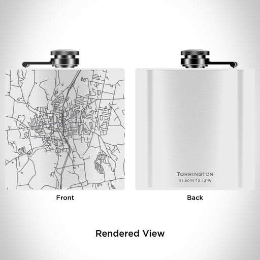Rendered View of Torrington Connecticut Map Engraving on 6oz Stainless Steel Flask in White