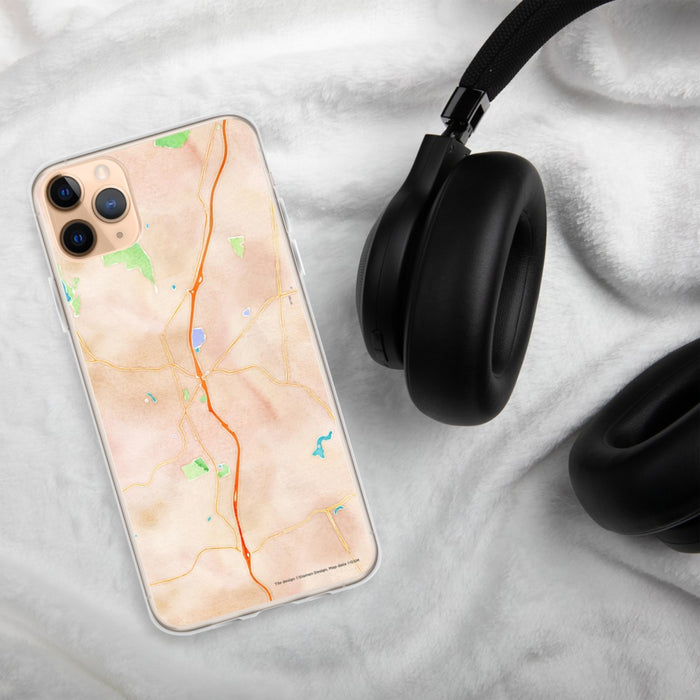Custom Torrington Connecticut Map Phone Case in Watercolor on Table with Black Headphones