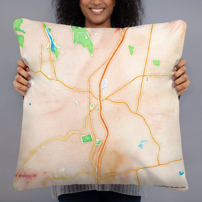 Person holding 22x22 Custom Torrington Connecticut Map Throw Pillow in Watercolor