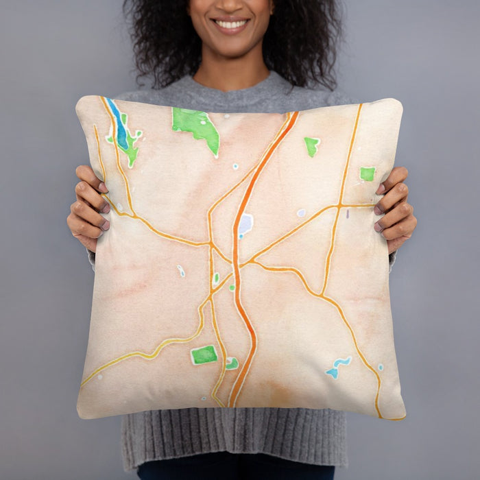 Person holding 18x18 Custom Torrington Connecticut Map Throw Pillow in Watercolor