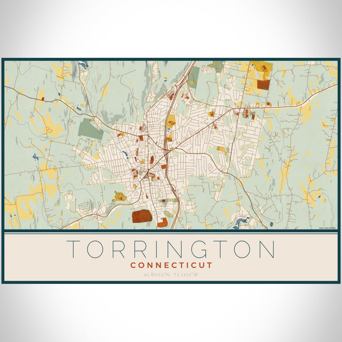 Torrington Connecticut Map Print Landscape Orientation in Woodblock Style With Shaded Background