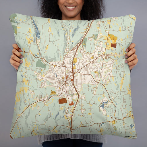 Person holding 22x22 Custom Torrington Connecticut Map Throw Pillow in Woodblock