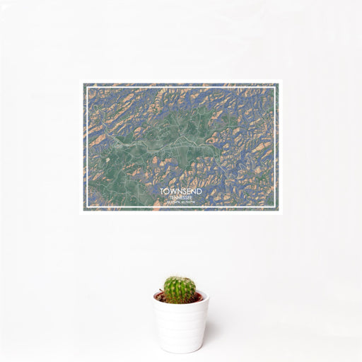 12x18 Townsend Tennessee Map Print Landscape Orientation in Afternoon Style With Small Cactus Plant in White Planter