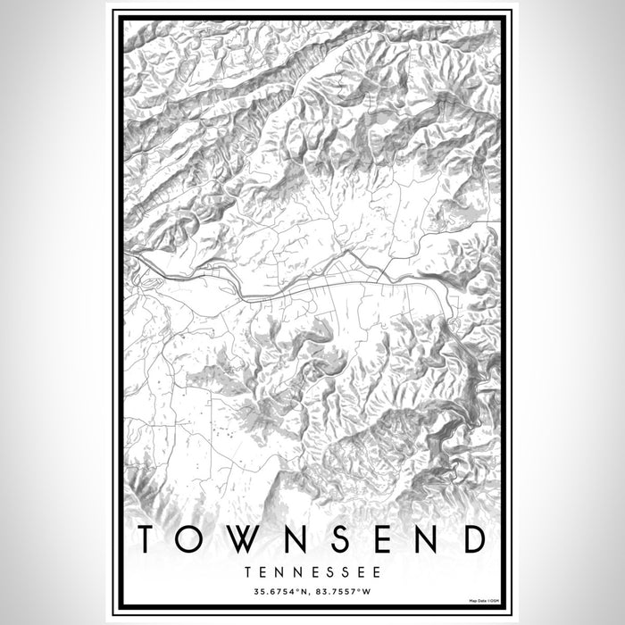 Townsend Tennessee Map Print Portrait Orientation in Classic Style With Shaded Background