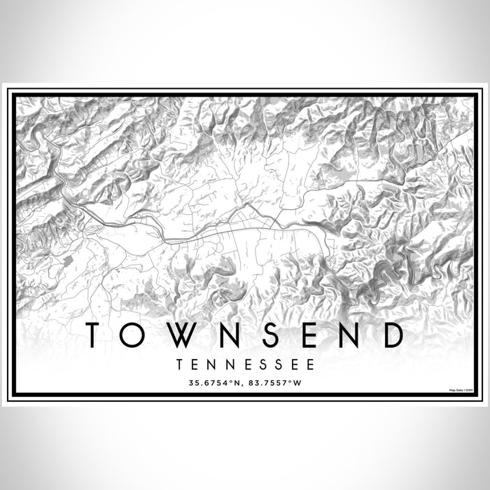Townsend Tennessee Map Print Landscape Orientation in Classic Style With Shaded Background