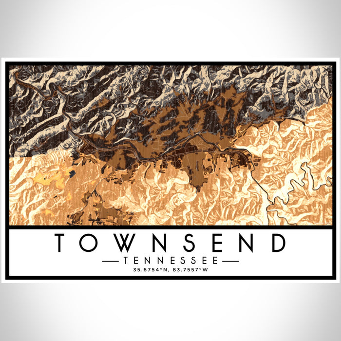 Townsend Tennessee Map Print Landscape Orientation in Ember Style With Shaded Background