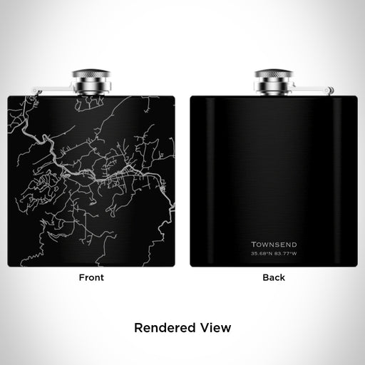 Rendered View of Townsend Tennessee Map Engraving on 6oz Stainless Steel Flask in Black