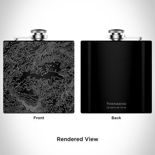 Rendered View of Townsend Tennessee Map Engraving on 6oz Stainless Steel Flask in Black