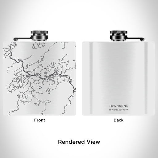 Rendered View of Townsend Tennessee Map Engraving on 6oz Stainless Steel Flask in White