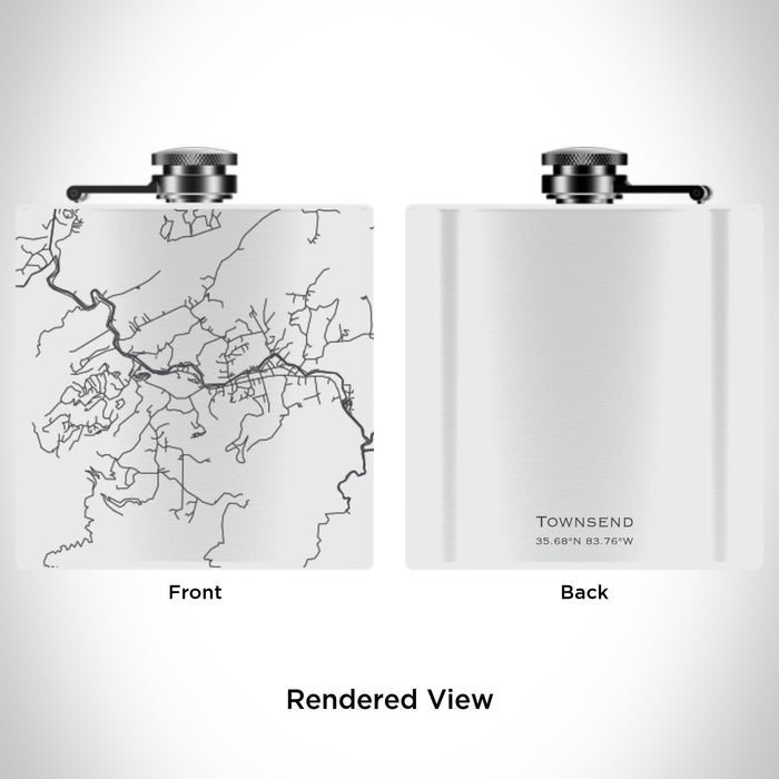Rendered View of Townsend Tennessee Map Engraving on 6oz Stainless Steel Flask in White