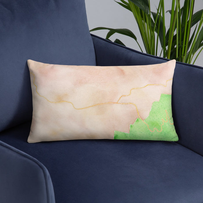 Custom Townsend Tennessee Map Throw Pillow in Watercolor on Blue Colored Chair
