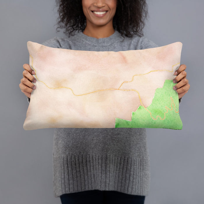 Person holding 20x12 Custom Townsend Tennessee Map Throw Pillow in Watercolor