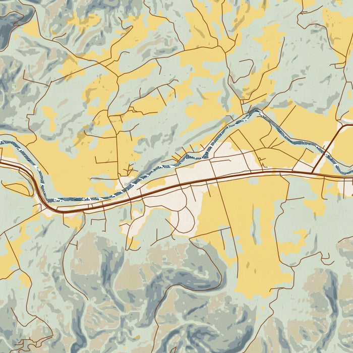 Townsend Tennessee Map Print in Woodblock Style Zoomed In Close Up Showing Details