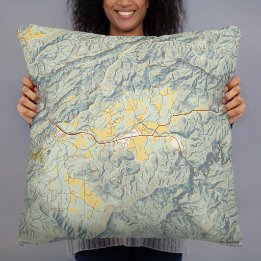 Person holding 22x22 Custom Townsend Tennessee Map Throw Pillow in Woodblock
