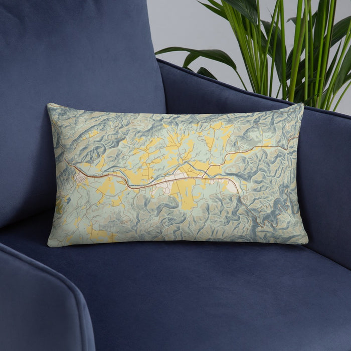 Custom Townsend Tennessee Map Throw Pillow in Woodblock on Blue Colored Chair