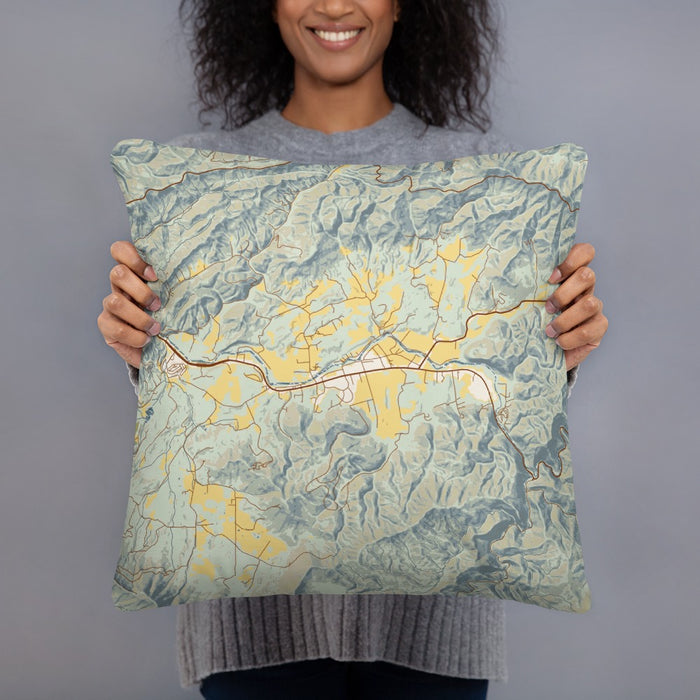 Person holding 18x18 Custom Townsend Tennessee Map Throw Pillow in Woodblock
