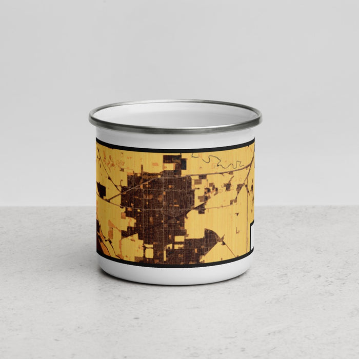 Front View Custom Tracy California Map Enamel Mug in Ember