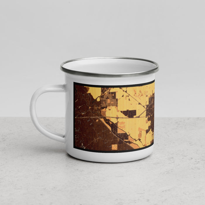 Left View Custom Tracy California Map Enamel Mug in Ember