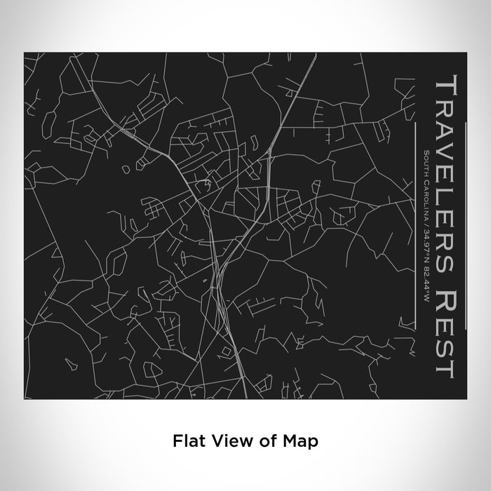 Rendered View of Travelers Rest South Carolina Map Engraving on 20oz Stainless Steel Insulated Bottle with Bamboo Top in Black