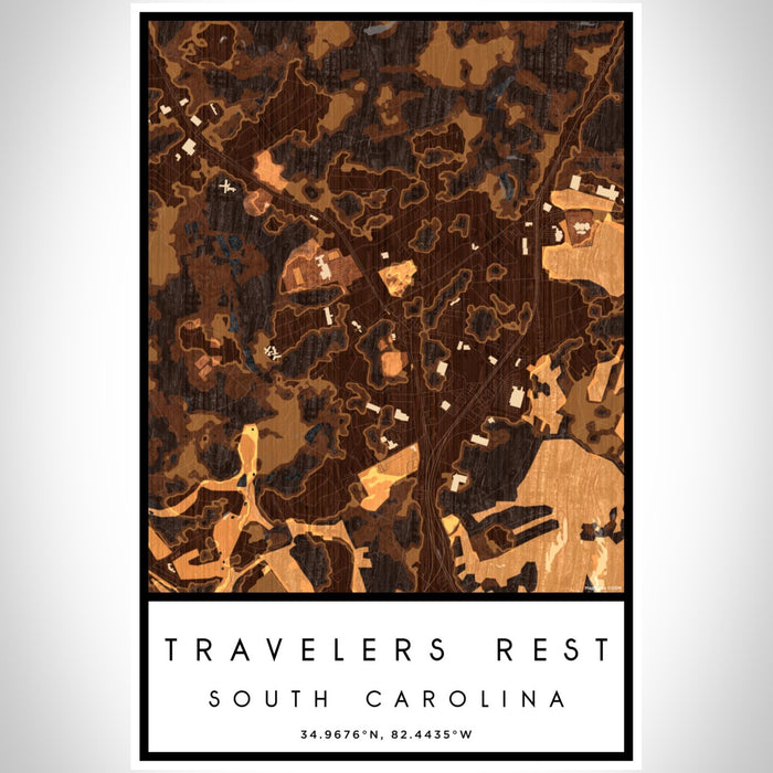 Travelers Rest South Carolina Map Print Portrait Orientation in Ember Style With Shaded Background