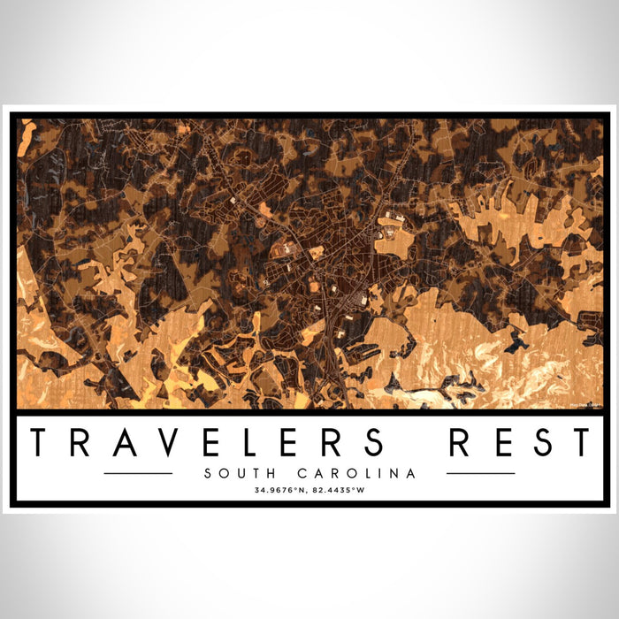Travelers Rest South Carolina Map Print Landscape Orientation in Ember Style With Shaded Background