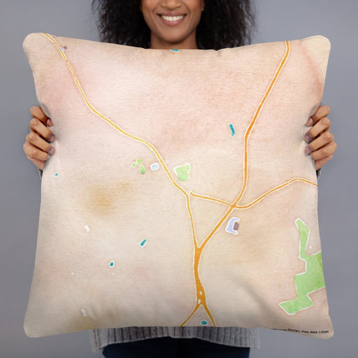 Person holding 22x22 Custom Travelers Rest South Carolina Map Throw Pillow in Watercolor