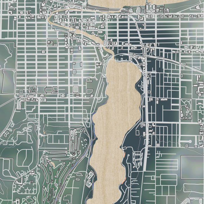 Traverse City Michigan Map Print in Afternoon Style Zoomed In Close Up Showing Details