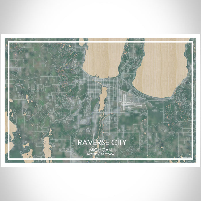 Traverse City Michigan Map Print Landscape Orientation in Afternoon Style With Shaded Background