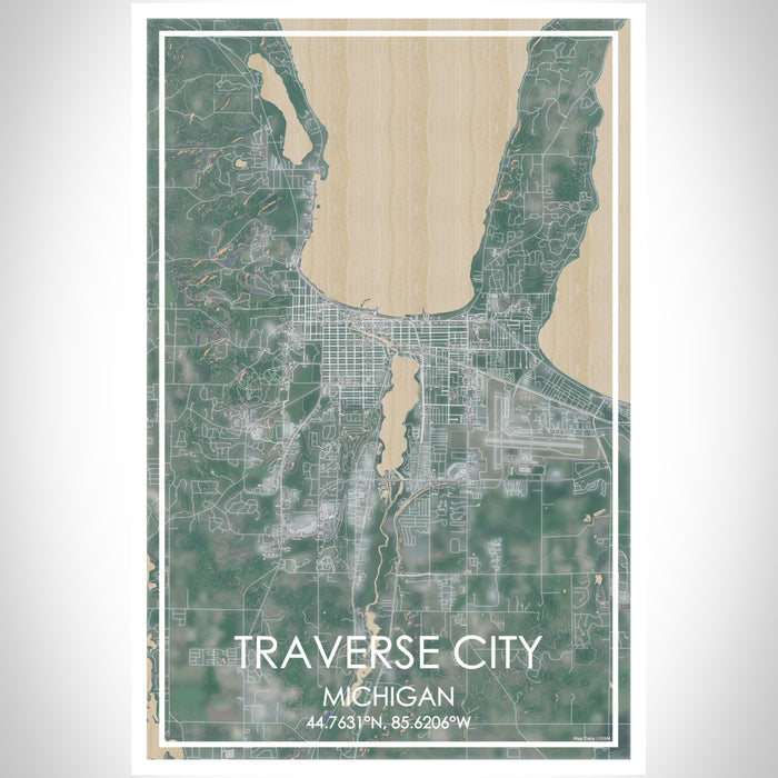 Traverse City Michigan Map Print Portrait Orientation in Afternoon Style With Shaded Background
