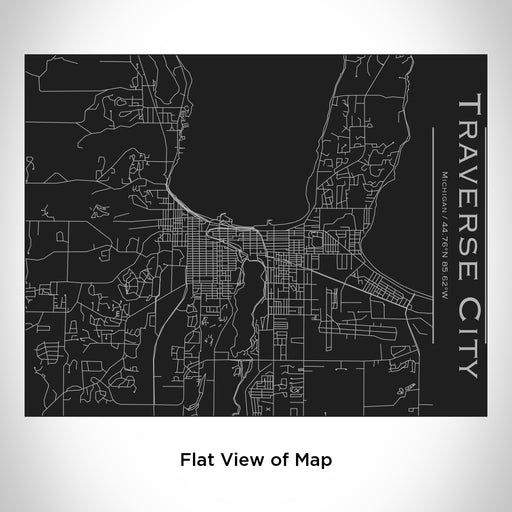 Rendered View of Traverse City Michigan Map Engraving on 20oz Stainless Steel Insulated Bottle with Bamboo Top in Black