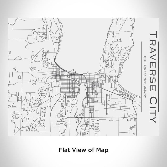 Rendered View of Traverse City Michigan Map Engraving on 20oz Stainless Steel Insulated Bottle with Bamboo Top in White