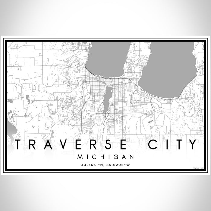 Traverse City Michigan Map Print Landscape Orientation in Classic Style With Shaded Background