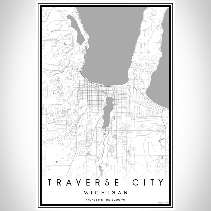 Traverse City Michigan Map Print Portrait Orientation in Classic Style With Shaded Background