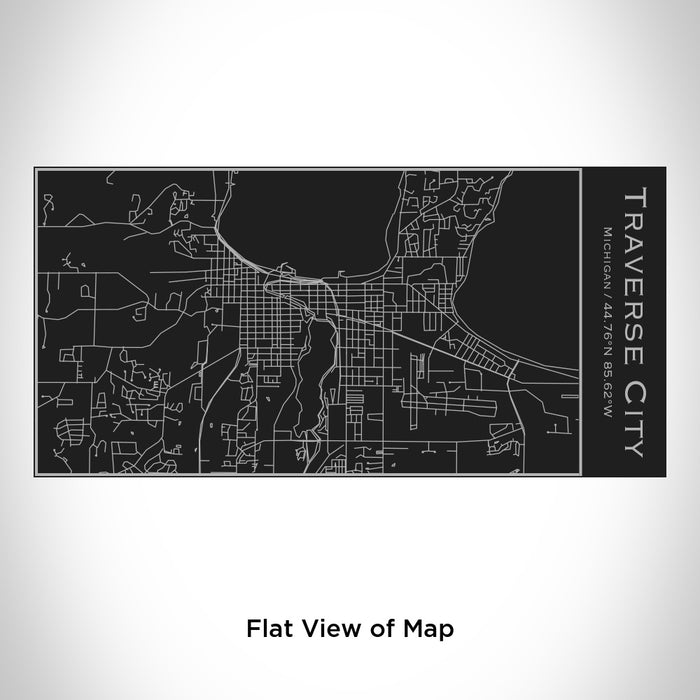 Rendered View of Traverse City Michigan Map Engraving on 17oz Stainless Steel Insulated Cola Bottle in Black