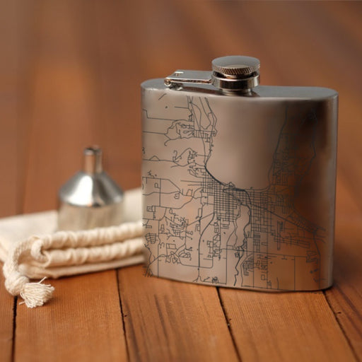 Traverse City Michigan Custom Engraved City Map Inscription Coordinates on 6oz Stainless Steel Flask