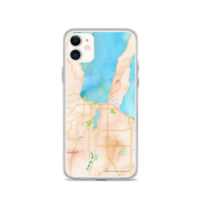 Custom iPhone 11 Traverse City Michigan Map Phone Case in Watercolor