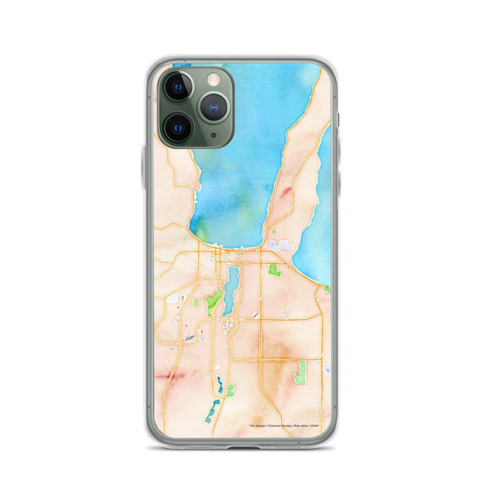 Custom iPhone 11 Pro Traverse City Michigan Map Phone Case in Watercolor