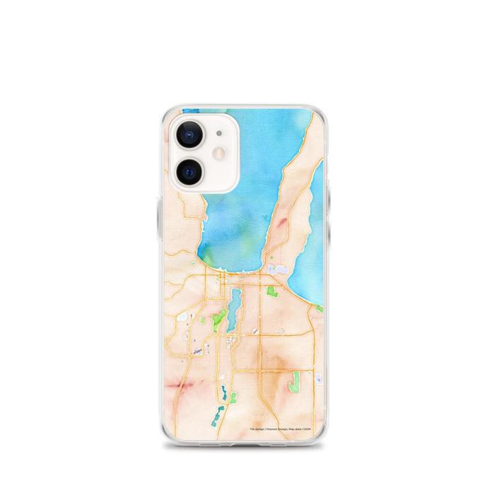Custom iPhone 12 mini Traverse City Michigan Map Phone Case in Watercolor