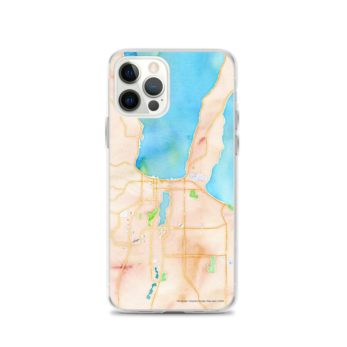 Custom iPhone 12 Pro Traverse City Michigan Map Phone Case in Watercolor