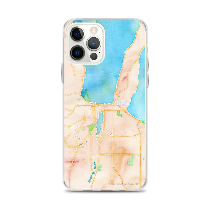 Custom iPhone 12 Pro Max Traverse City Michigan Map Phone Case in Watercolor