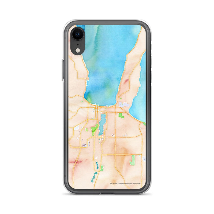 Custom iPhone XR Traverse City Michigan Map Phone Case in Watercolor