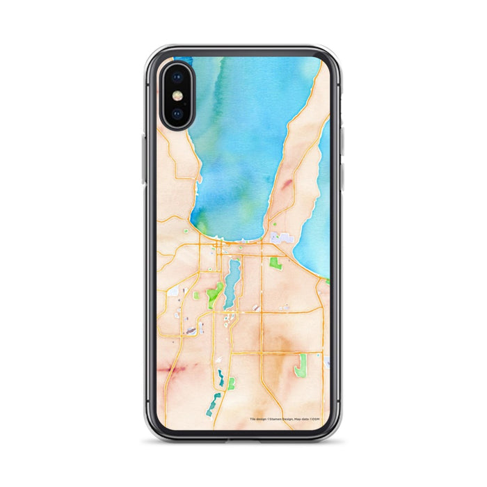 Custom iPhone X/XS Traverse City Michigan Map Phone Case in Watercolor
