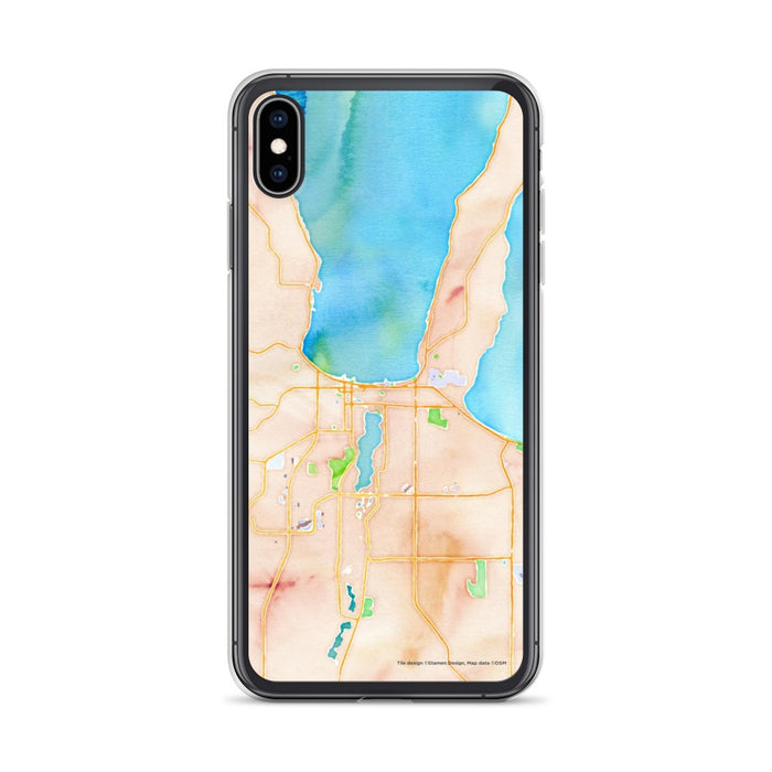 Custom iPhone XS Max Traverse City Michigan Map Phone Case in Watercolor