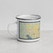Left View Custom Traverse City Michigan Map Enamel Mug in Woodblock