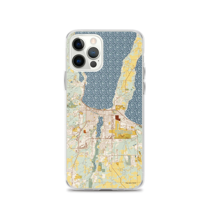 Custom iPhone 12 Pro Traverse City Michigan Map Phone Case in Woodblock