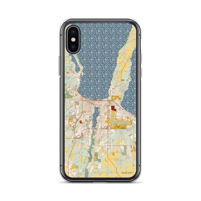 Custom iPhone X/XS Traverse City Michigan Map Phone Case in Woodblock