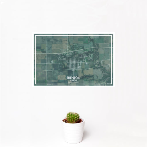 12x18 Trenton Illinois Map Print Landscape Orientation in Afternoon Style With Small Cactus Plant in White Planter